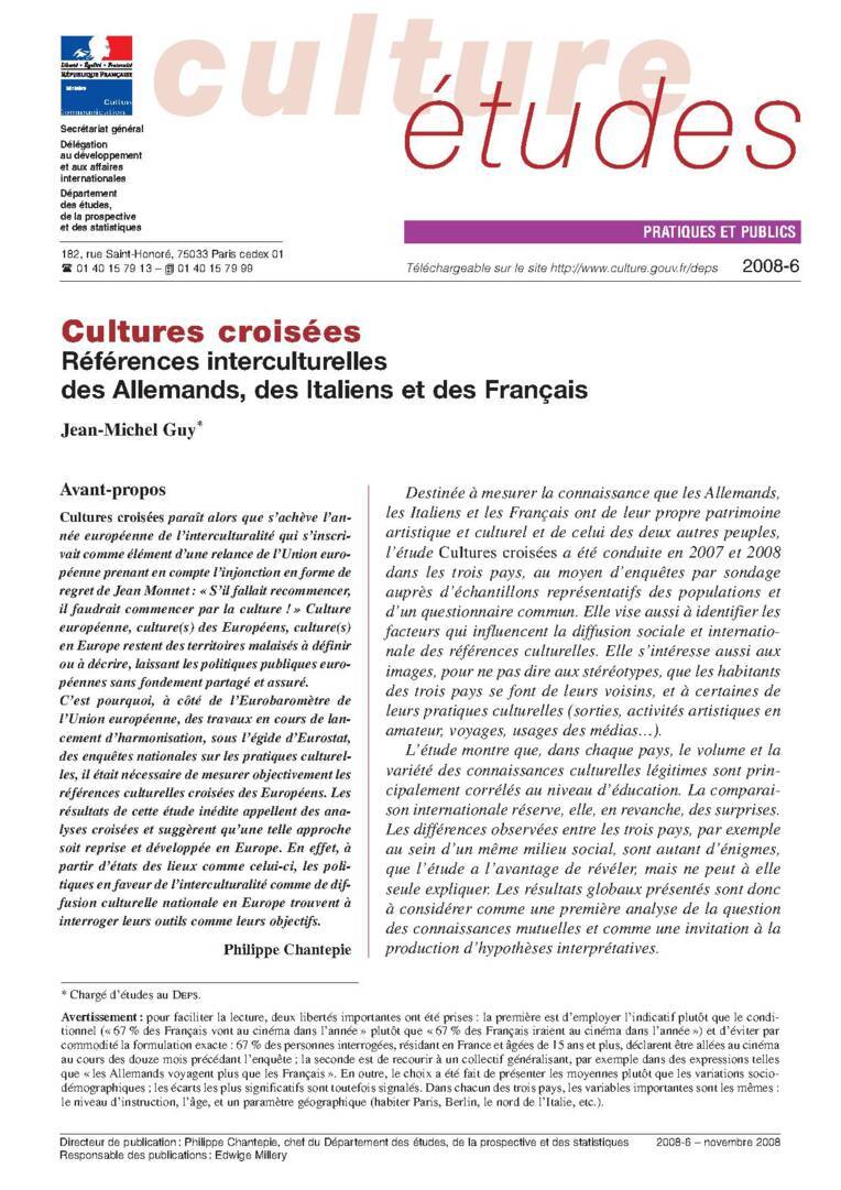 Cultures croisées – Références interculturelles des Allemands, des Italiens et des Français 