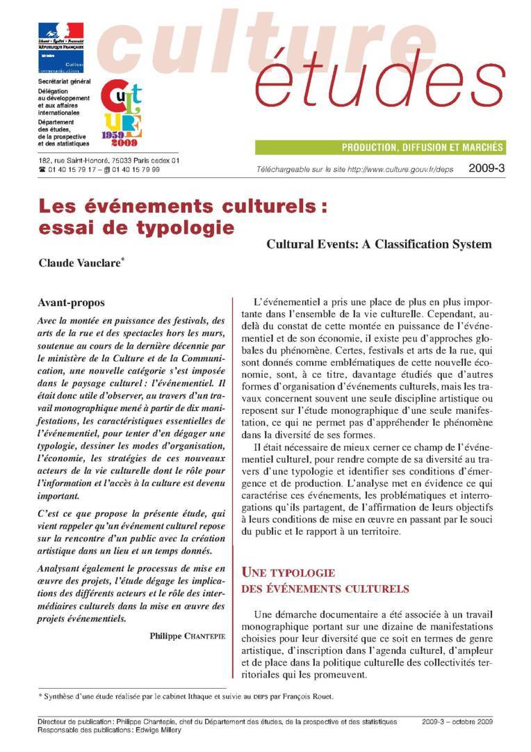 Les Événements culturels : essai de typologie