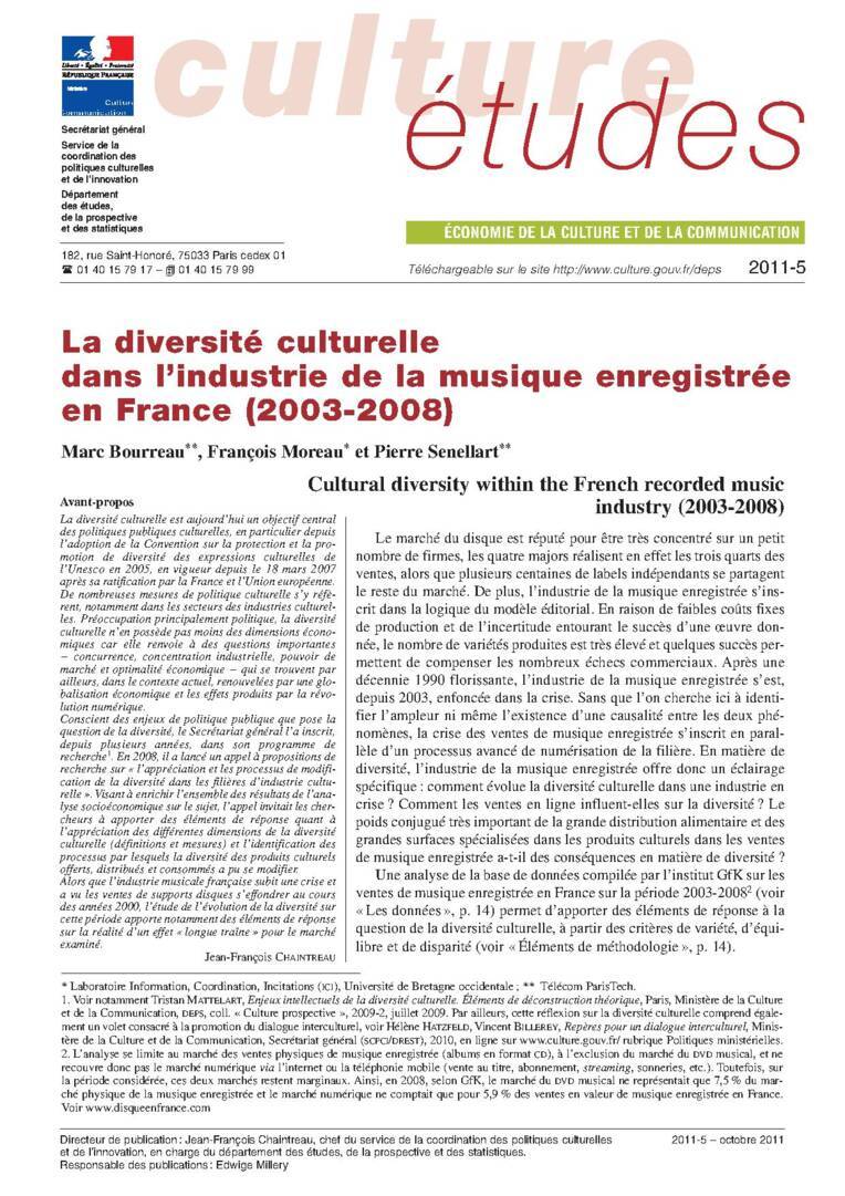 La diversité culturelle dans l’industrie de la musique enregistrée (2003-2008)