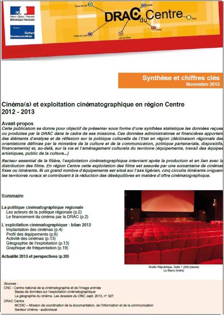 L'exploitation cinématographique en Centre-Val de Loire : bilan 2012 - 2013