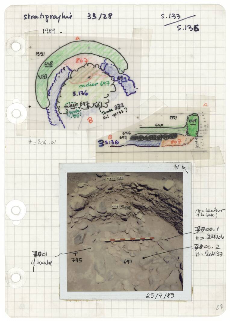 Page d'un carnet de fouilles à Khirokitia, 1989 (fonds Alain Le Brun)