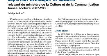 Les établissements d’enseignement supérieur artistique et culturel relevant du ministère de la Culture. Année scolaire 2007-2008