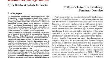 L’enfance des loisirs. Éléments de synthèse