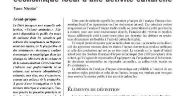 Les Premiers Principes de l’analyse d’impact économique local d’une activité culturelle