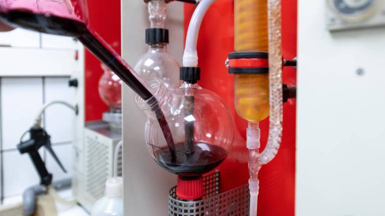 Vue d'un alambic industriel nécessaire à la réalisation d'une liqueur de cassis, rempli..