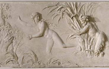 Clodion, Pan poursuivant Syrinx sous le regard de l'Amour, bas-relief en pierre, avant 1782, musée du Louvre département des Sculptures, © R.G. Ojeda ; Réunion des musées nationaux - utilisation soumise à autorisation