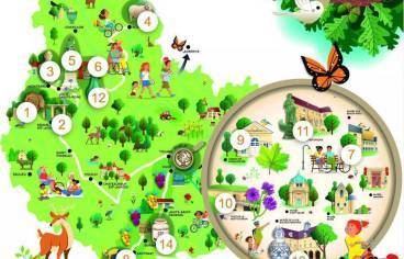 Carte présentant les étapes de la grande boucle des musées avec des petits animaux.