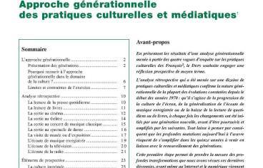 Approche générationnelle des pratiques culturelles et médiatiques 