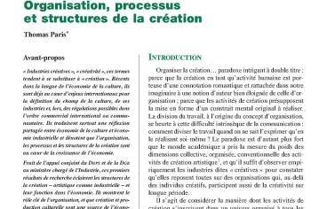 Organisation, processus et structures de la création 