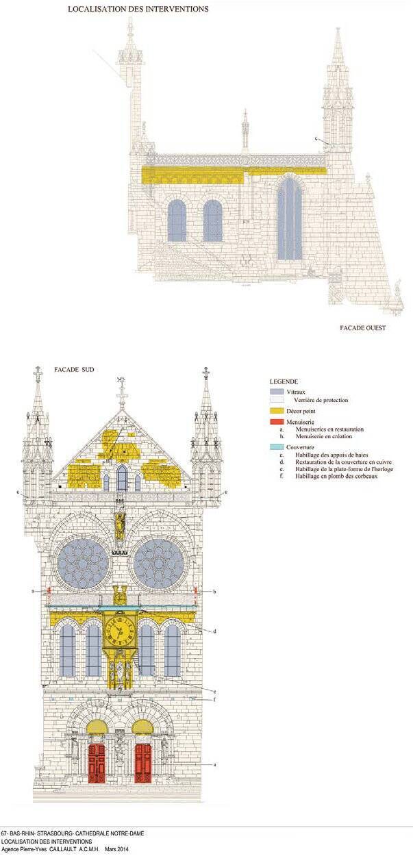 Cathédrale de Strasbourg - bras Sud du transept - localisation des interventions