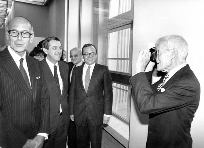 Valéry Giscard d'Estaing, Jean-Philippe Lecat, et Christian Pattyn photographié par J-H Lartigue