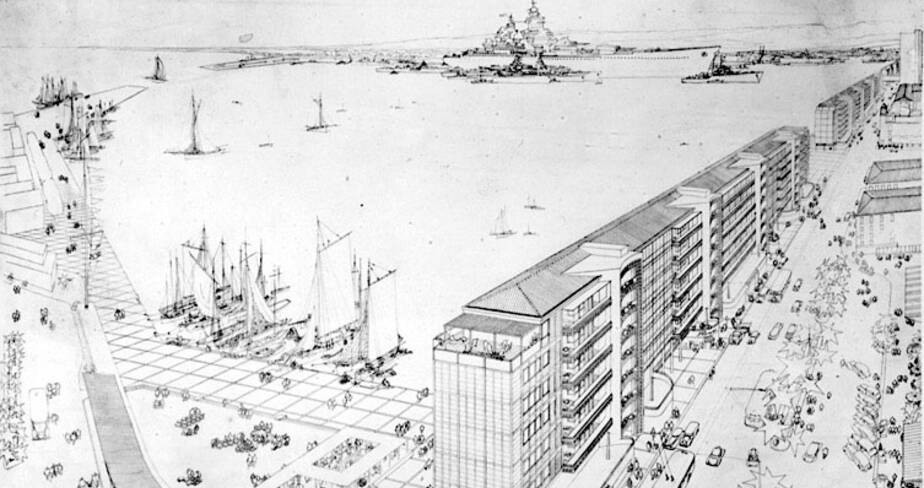 Dessin en perspective des immeubles du nouveau front de mer de Toulon