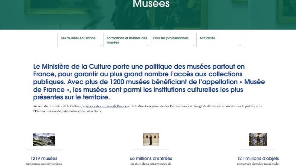 Page d'accueil du site thématique Musées de culture.gouv.fr