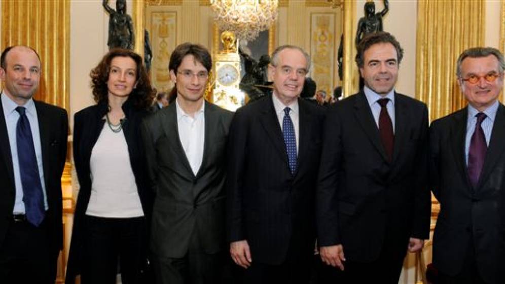 Frédéric Mitterrand entouré de Bruno Patino, Luc Chatel et Georges-François Hirsch