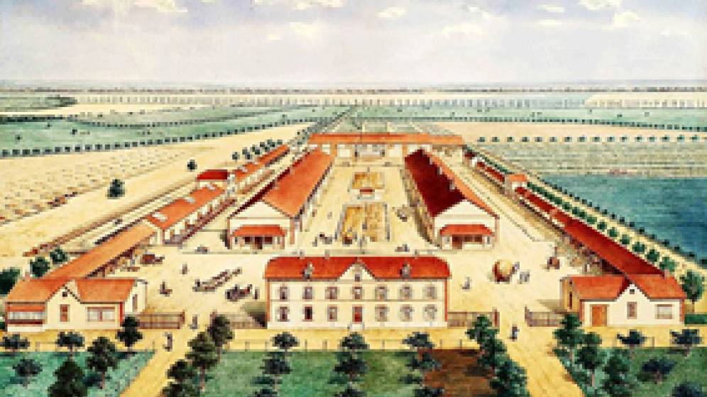 Perspective d’ensemble de la Ferme de Platé, d’Armand Moisant à Neuville-le-Roi