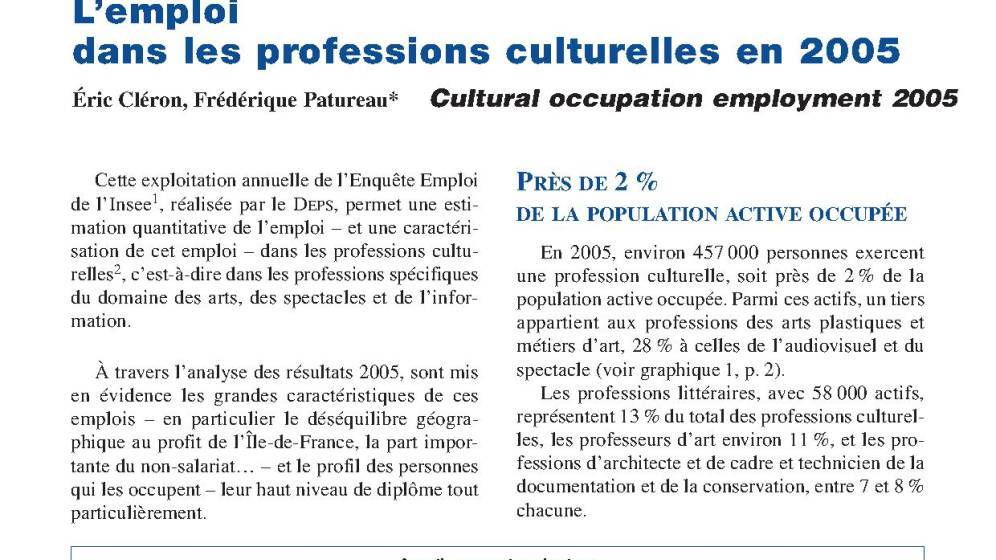 L’emploi dans les professions culturelles en 2005