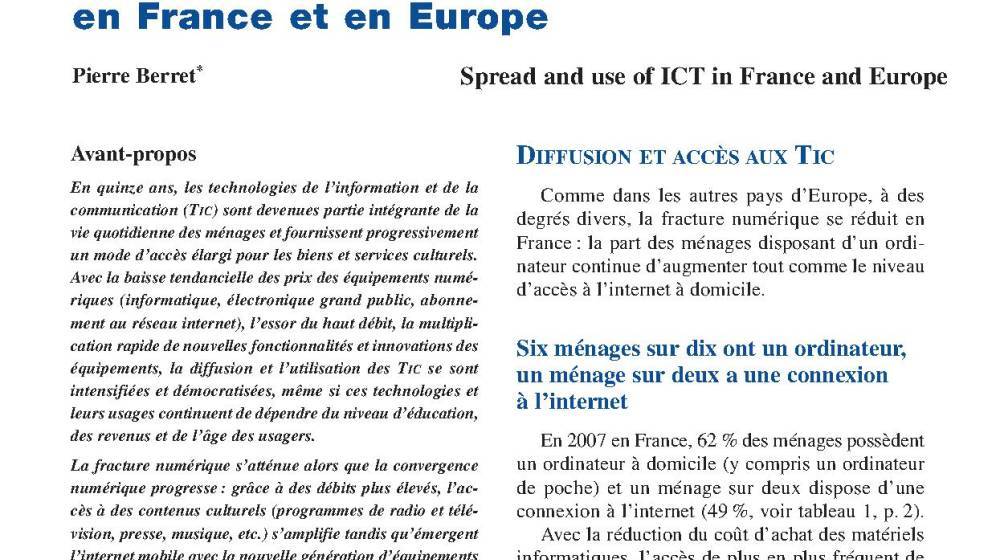 Diffusion et utilisations des TIC en France et en Europe