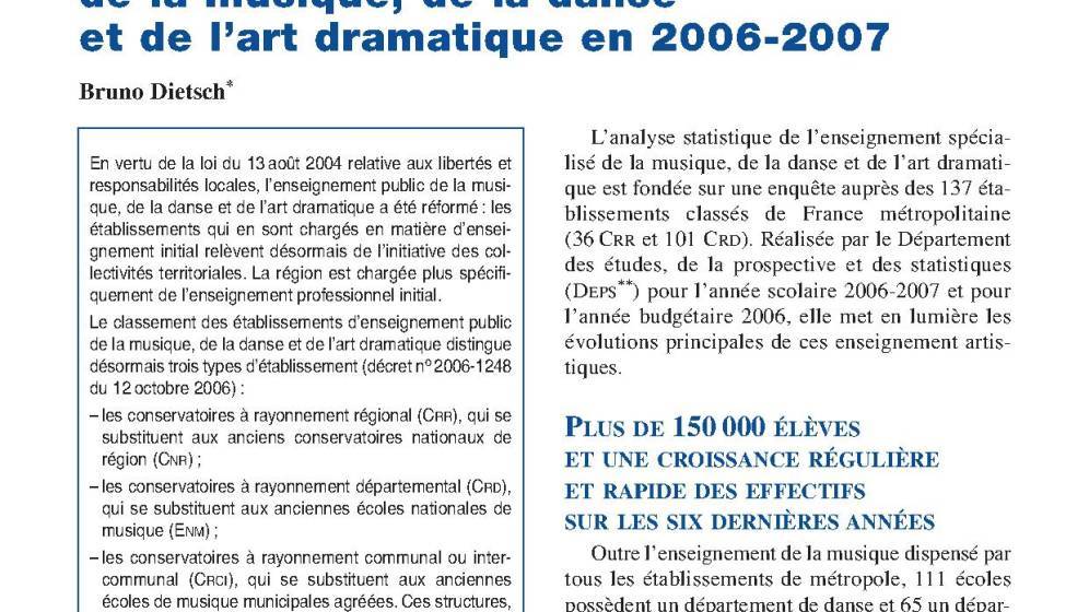 L’enseignement spécialisé de la musique, de la danse et de l’art dramatique en 2006-2007