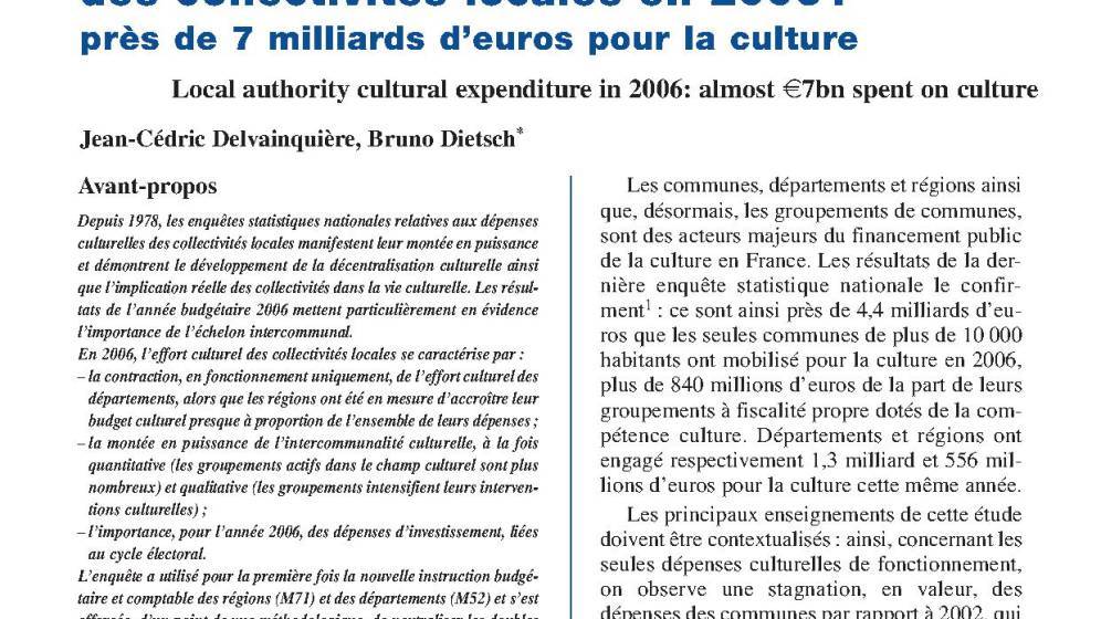 Les dépenses culturelles des collectivités locales en 2006 : près 7 milliards d’euros pour la culture