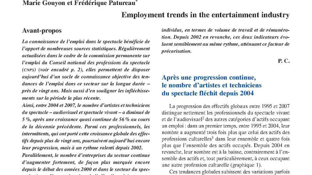 Tendances de l’emploi dans le spectacle