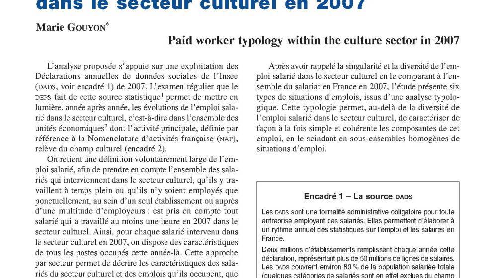 Une typologie de l’emploi dans le secteur culturel en 2007