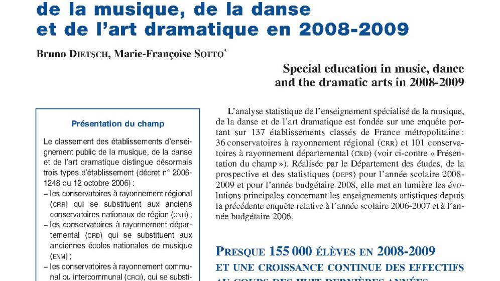 L’enseignement spécialisé de la musique, de la danse et de l’art dramatique en 2008-2009