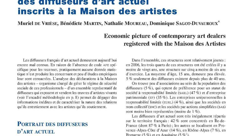 Portrait économique des diffuseurs d'art actuel inscrits à la Maison des artistes