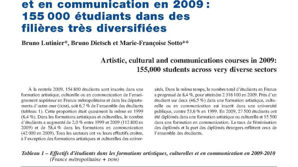 Formations artistiques, culturelles et en communication en 2009 : 155 00 étudiants dans des filières très diversifiées