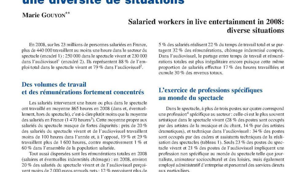 L’emploi salarié dans le spectacle en 2008 : une diversité de situations