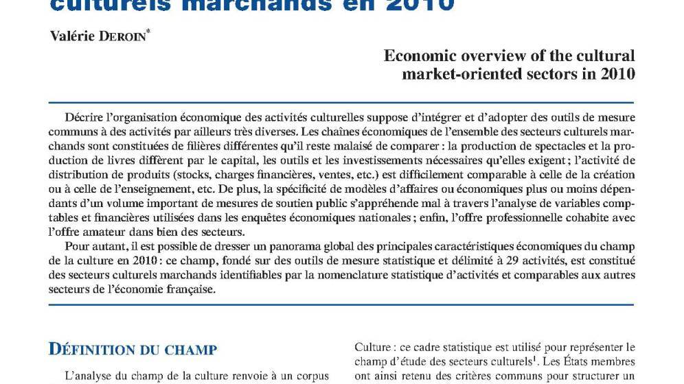 Repères économiques des secteurs culturels marchands en 2010