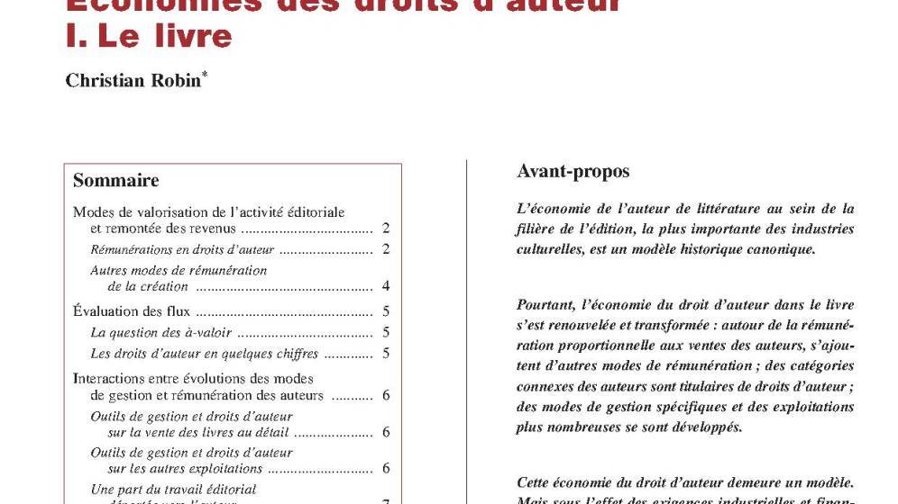 I. Économies des droits d’auteur : le livre 