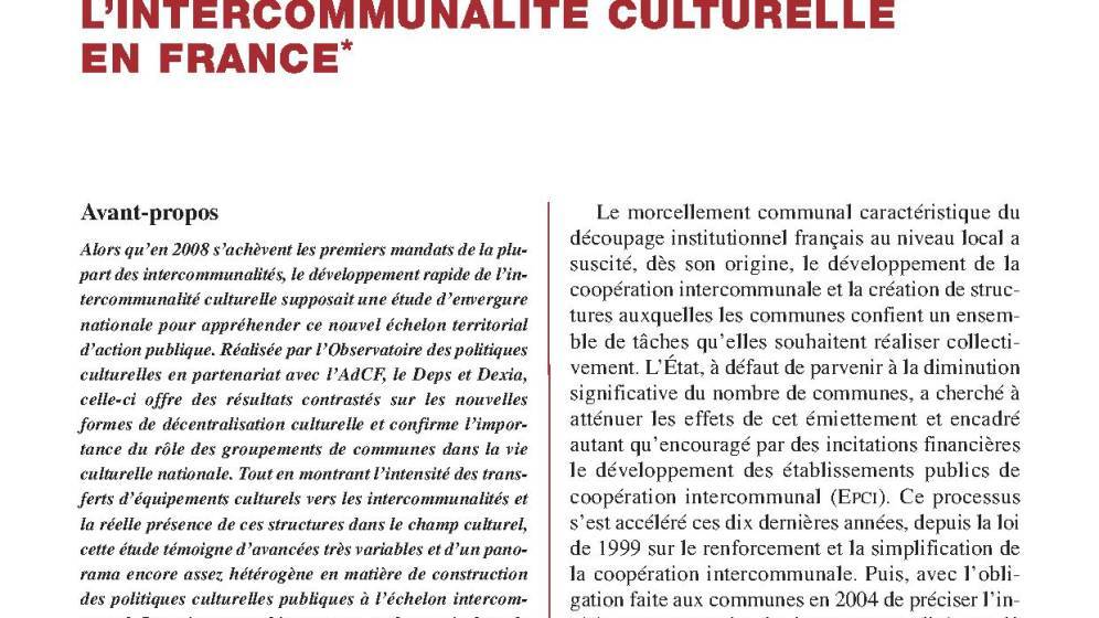 L’Intercommunalité culturelle : un état des lieux 