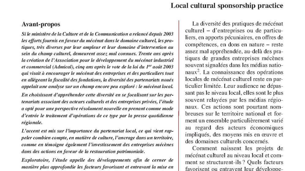 Pratiques locales de mécénat culturel 