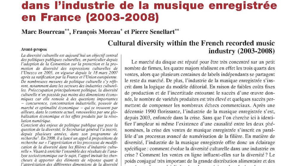 La diversité culturelle dans l’industrie de la musique enregistrée (2003-2008)