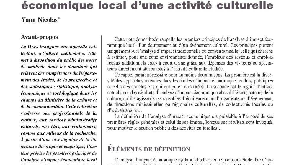 Les Premiers Principes de l’analyse d’impact économique local d’une activité culturelle