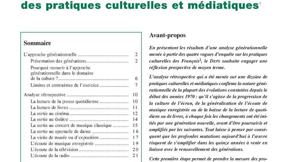 Approche générationnelle des pratiques culturelles et médiatiques 