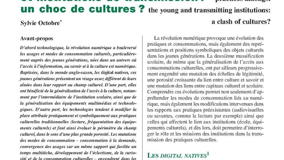 Pratiques culturelles chez les jeunes et institutions de transmission : un choc de cultures ?